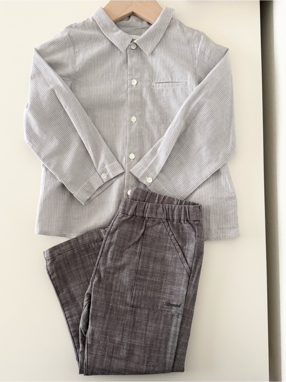 Bonpoint - Grey Shirt and Pants Set, Size 3A. Worn once for photograph.